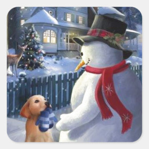 Adesivo Quadrado natais vintages Snowman E Dog