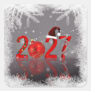 Adesivo Quadrado Natal 2027 Vermelho Alegre Ano Novo