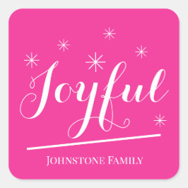 Adesivo Quadrado Natal Alegre Adicione Seu Nome Moderno Rosa Fofo