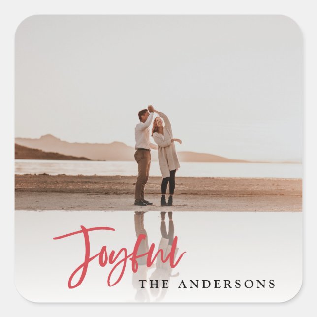 Adesivo Quadrado Natal alegre do feriado do texto do roteiro (Frente)