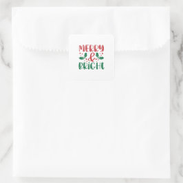 Adesivo Quadrado Natal Alegre e Brilhante Vermelho e Verde
