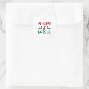 Adesivo Quadrado Natal Alegre e Brilhante Vermelho e Verde