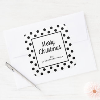 Adesivo Quadrado Natal Alegre Preto e Branco Moderno