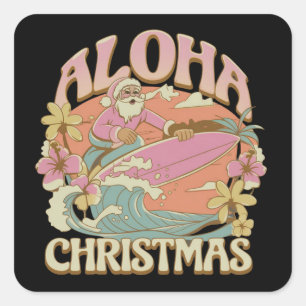 Adesivo Quadrado Natal Aloha de Surf Santa Havaiano Kalikimaka