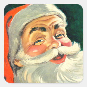 Adesivo Quadrado Natal Antigo, Alegre Papai Noel Retro dos Anos 50