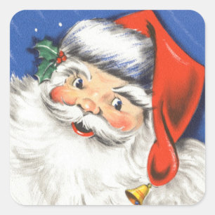 Adesivo Quadrado Natal Antigo, Papai Noel Alegre com Música