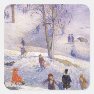 Adesivo Quadrado Natal Antigo, Trenó, Central Park Glackens