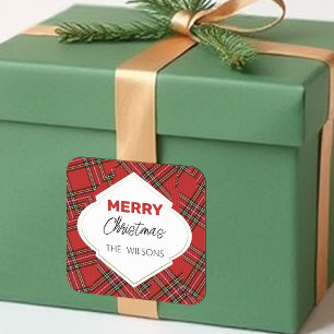 Adesivo Quadrado Natal Artístico Alegre Xadrez Borgonha