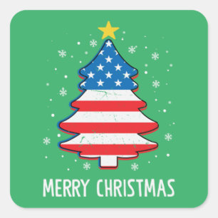 Adesivo Quadrado Natal - Árvore Árvore Americana de Bandeira