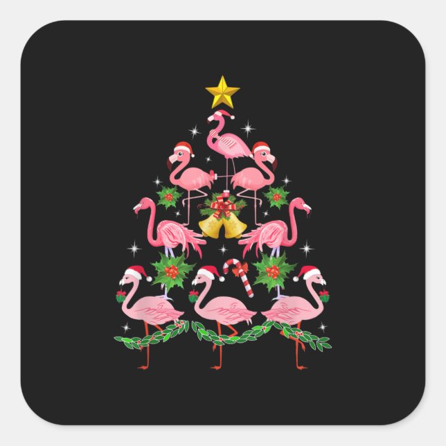 Adesivo Quadrado Natal - Árvore de Natal Bonita Flamingo (Frente)