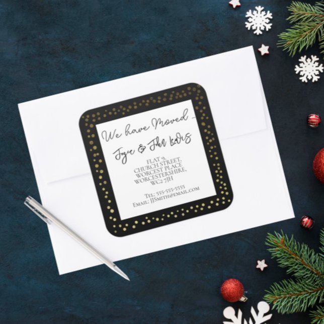 Adesivo Quadrado natal, Black and gold Address Stickers (Criador carregado)