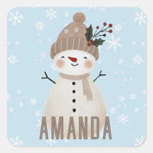 Adesivo Quadrado Natal Boneco de Neve Flocos de Neve Crianças