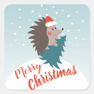 Adesivo Quadrado Natal bonito e moderno do ouriço