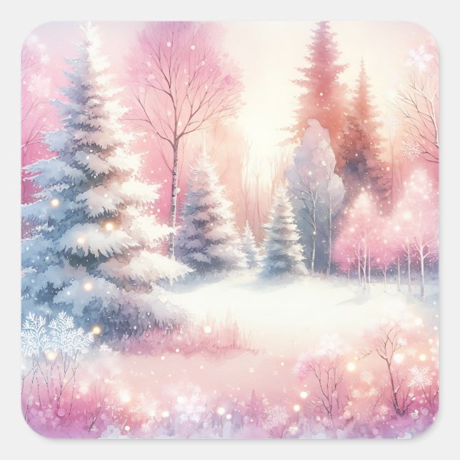 Adesivo Quadrado Natal bonito Pink Winter Wonderland (Frente)