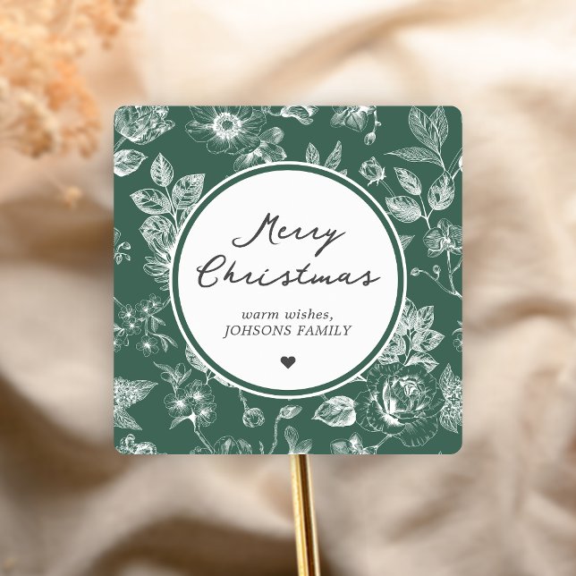 Adesivo Quadrado Natal Botânico (Christmas Family Holiday Sticker)