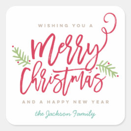 Adesivo Quadrado Natal Brilhante do Script de Pincel Moderno