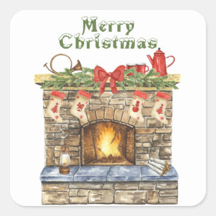 Adesivo Quadrado Natal brilhante para Lareiras