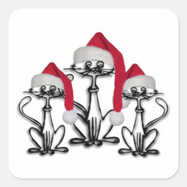 Adesivo Quadrado Natal Caroling Cats Joyous Divertido