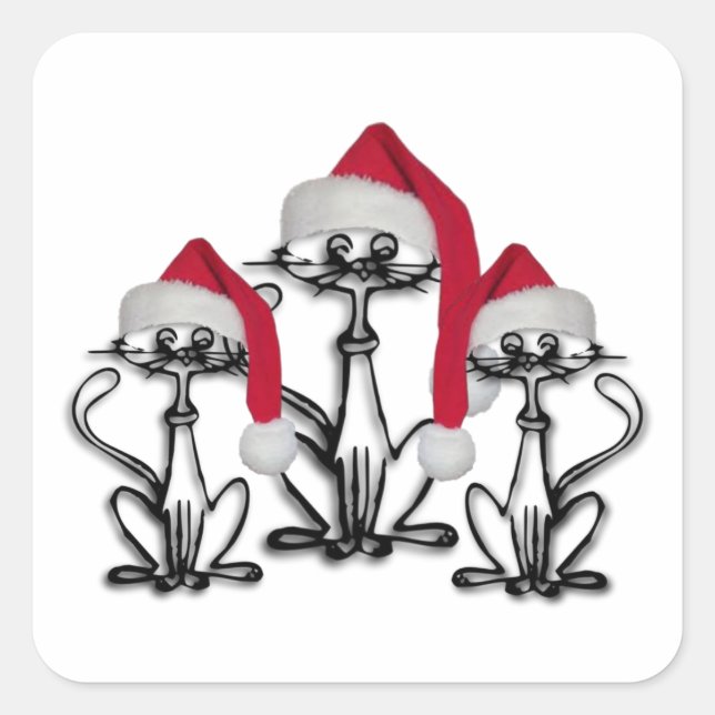 Adesivo Quadrado Natal Caroling Cats Joyous Divertido (Frente)