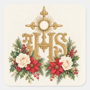 Adesivo Quadrado Natal Católico IH Eucaristia Floral