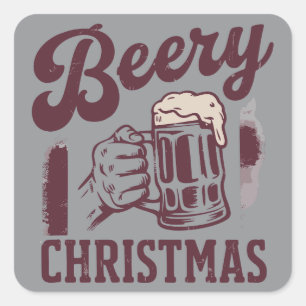 Adesivo Quadrado Natal Cervejoso Vintage Festivo Festa Homens Cerve