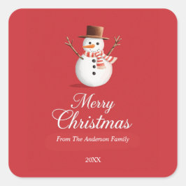 Adesivo Quadrado Natal clássico da família Red Snowman