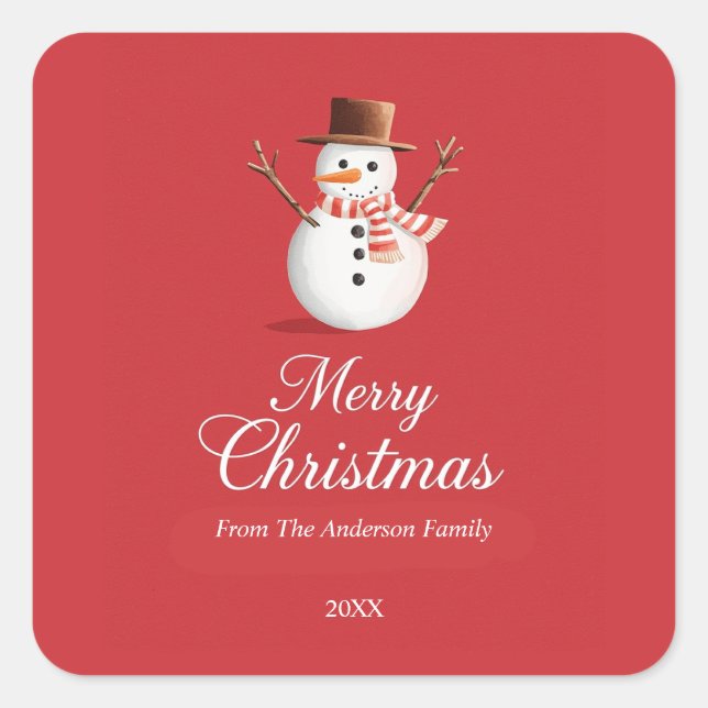 Adesivo Quadrado Natal clássico da família Red Snowman (Frente)