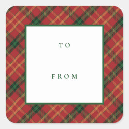 Adesivo Quadrado Natal clássico de Xadrez para Feriado de Vazio