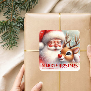 Adesivo Quadrado Natal Clássico Papai Noel Personalizado Feliz Nata