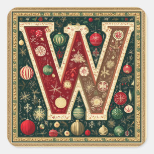 Adesivo Quadrado Natal clássico W: Vermelho, Verde, Creme, Dourado