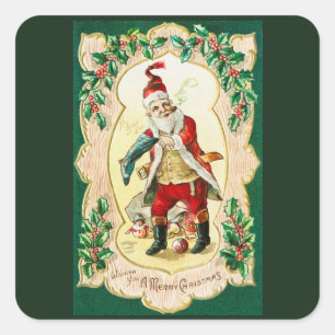 Adesivo Quadrado Natal Claus e Natal Vintage