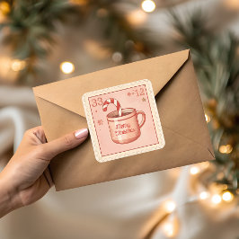 Adesivo Quadrado Natal com Chocolate Quente Vintage