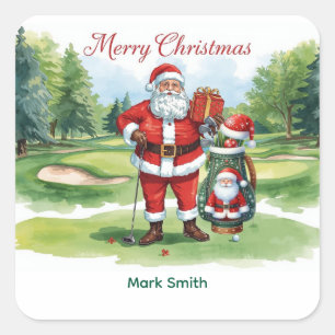 Adesivo Quadrado Natal com Papai Noel no campo de golfe