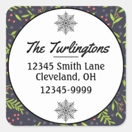 Adesivo Quadrado Natal Cypress Snowflakes Berry Endereço de Devoluç
