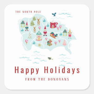 Adesivo Quadrado Natal da aldeia do Polo Norte dos papais noeis
