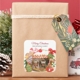 Adesivo Quadrado Natal da Casa de Pão de Pão Personalizado