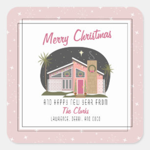 Adesivo Quadrado Natal da Casa Rosa Moderna do Século Médio