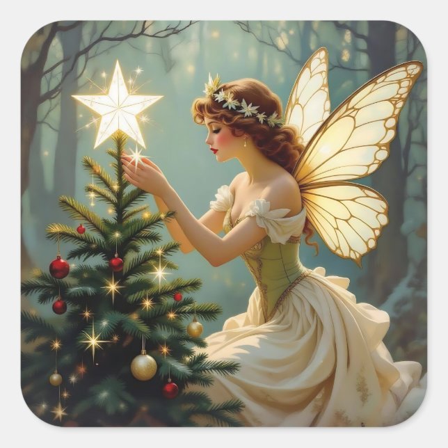 Adesivo Quadrado Natal da Fada Encantada (Frente)