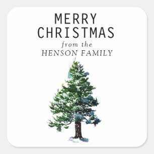 Adesivo Quadrado Natal da família artística de pinheiro de aquarela
