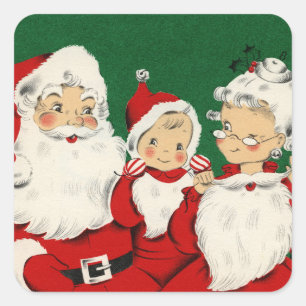Adesivo Quadrado Natal da família de Papais noeis Vintage