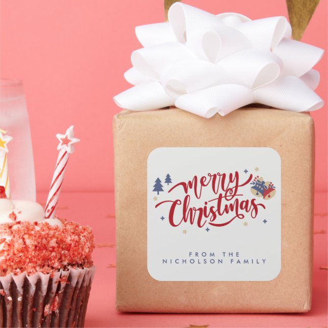 Adesivo Quadrado Natal da família personalizada (Festa)