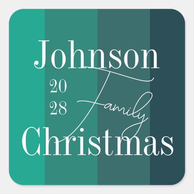 Adesivo Quadrado Natal da família verde personalizada (Frente)