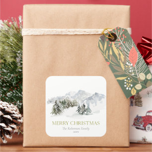 Adesivo Quadrado Natal da Montanha de inverno elegante
