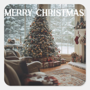 Adesivo Quadrado Natal da Sala de Louça, Lareira, Árvore e Meias