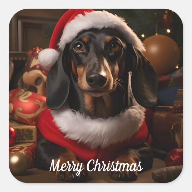 Adesivo Quadrado Natal Dachshund (Frente)