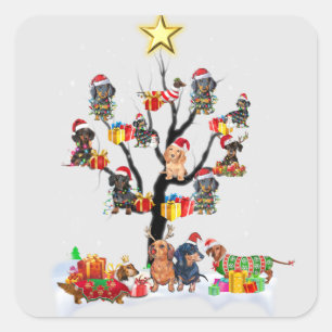 Adesivo Quadrado Natal Dachshund Sobre Camisas De Árvore Ideias De