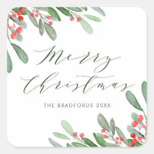 Adesivo Quadrado Natal das beiras do azevinho e das hortaliças da
