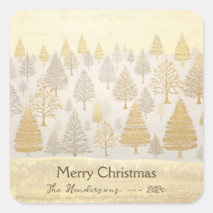 Adesivo Quadrado Natal das Pinheiras de Prata Dourada