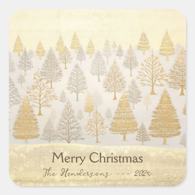 Adesivo Quadrado Natal das Pinheiras de Prata Dourada (Frente)