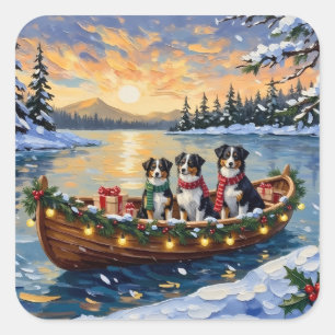 Adesivo Quadrado Natal de barco de Australian Shepherd no feriado
